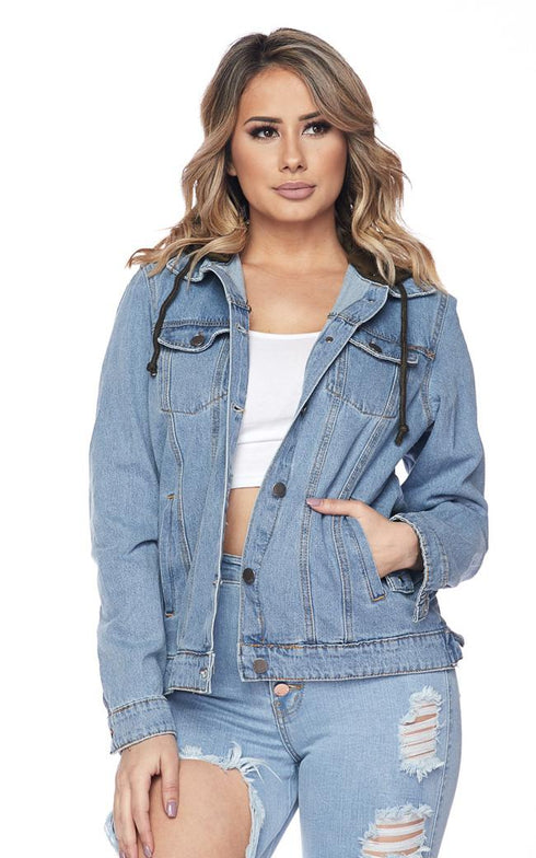 Camouflage Print Hooded Denim Jacket - Blue-Olive - SohoGirl.com